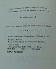 A PICTORIAL HISTORY OF THE WORLD WAR I YEARS BY EDWARD JABLONSKI~1979 SOFTCOVER
