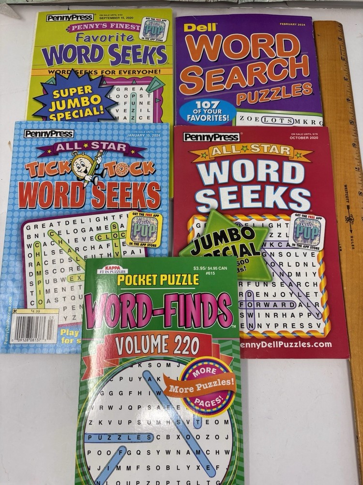 Lot of 5 Dell Penny Press Kappa Word Search Find Puzzle Books Jumbo,Tick Tock