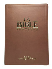 French Thompson Chain Ref. Bible, 1979 La Colombe, Thumb Idx. Brown Faux Leather