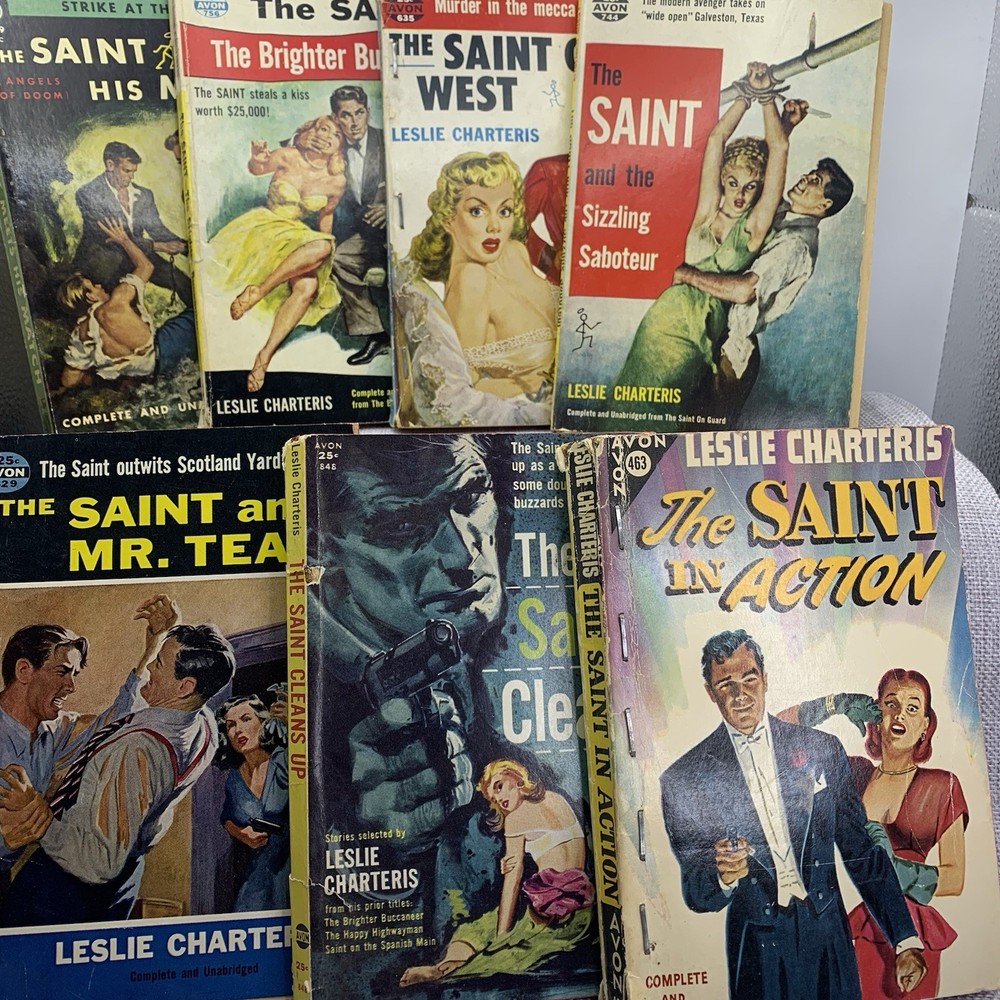 The Saint 7 book lot by Leslie Charteris Vintage 1930s 40s Paperbacks Avon