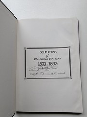 Gold Coins of the Carson City Mint by Douglas Winter #261/500 Hardcover