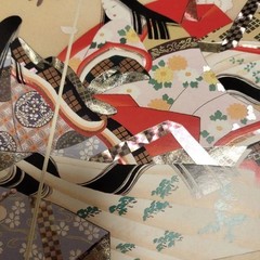 The Tale of Genji Foil Stamped 2-Folding Screen 23×26 inches
