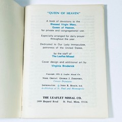 QUEEN of HEAVEN – Booklet – 1976 – The Leaflet Missal Co, 6 X 4″ – 96 Pages –