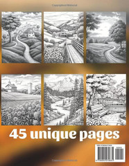 Landscapes Grayscale Coloring Book for Adults: 45 Relaxing Scenic Landscapes Nat