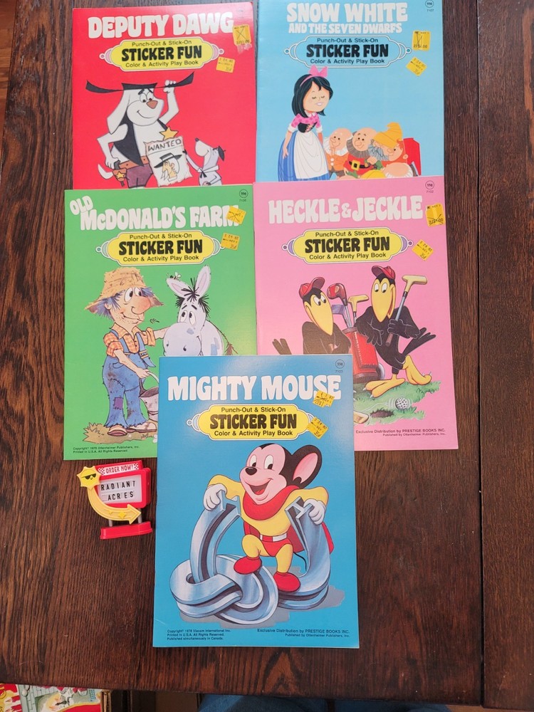 VTG Lot of 5 Sticker Fun Color & Activity Books 1978 Prestige Books Inc cartoons