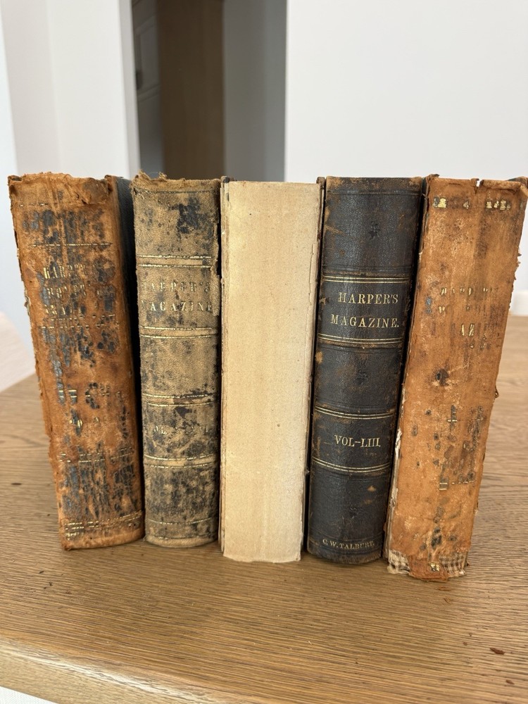 Rare Antique Harper’s New Monthly Magazine Bound Volumes (5 Books) –19th Century