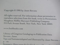 Tops & Bottoms by Janet Stevens 1995 HMH Hardcover Dust Jacket