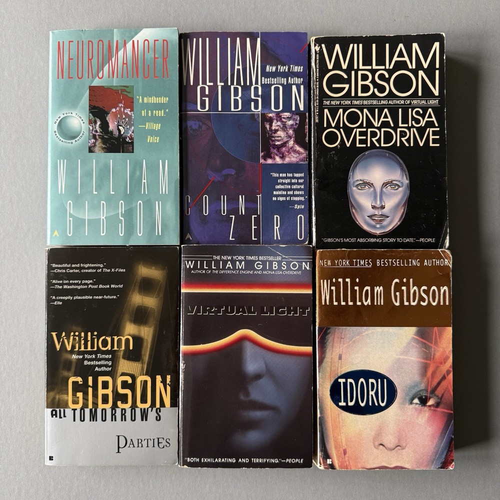 6 William Gibson book lot PB Cyberpunk Neuromancer, Count Zero, Idoru, Mona Lisa