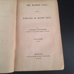 Antique 1860 Book The Marble Faun Monte Beni Nathaniel Hawthorne Volume II