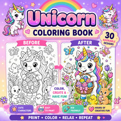 DIGITAL CONTEN – Unicorn Coloring Book: For Kids Ages 4-8 PRINTABLE