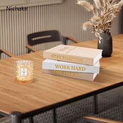 Set of 3 Linen Covered Decorative Books for Home Office Decor-Gold Foil Stamping