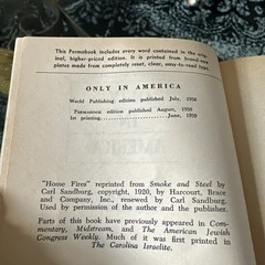 Only in America by Harry Golden 1958 Hardback w/ DJ Foreword Carl Sandburg