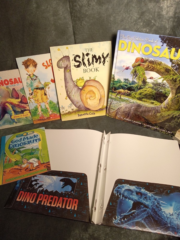 Boy Books-3 Dinosaur, Sloppy Joe, The Slimy Book, and a dino pocket folder