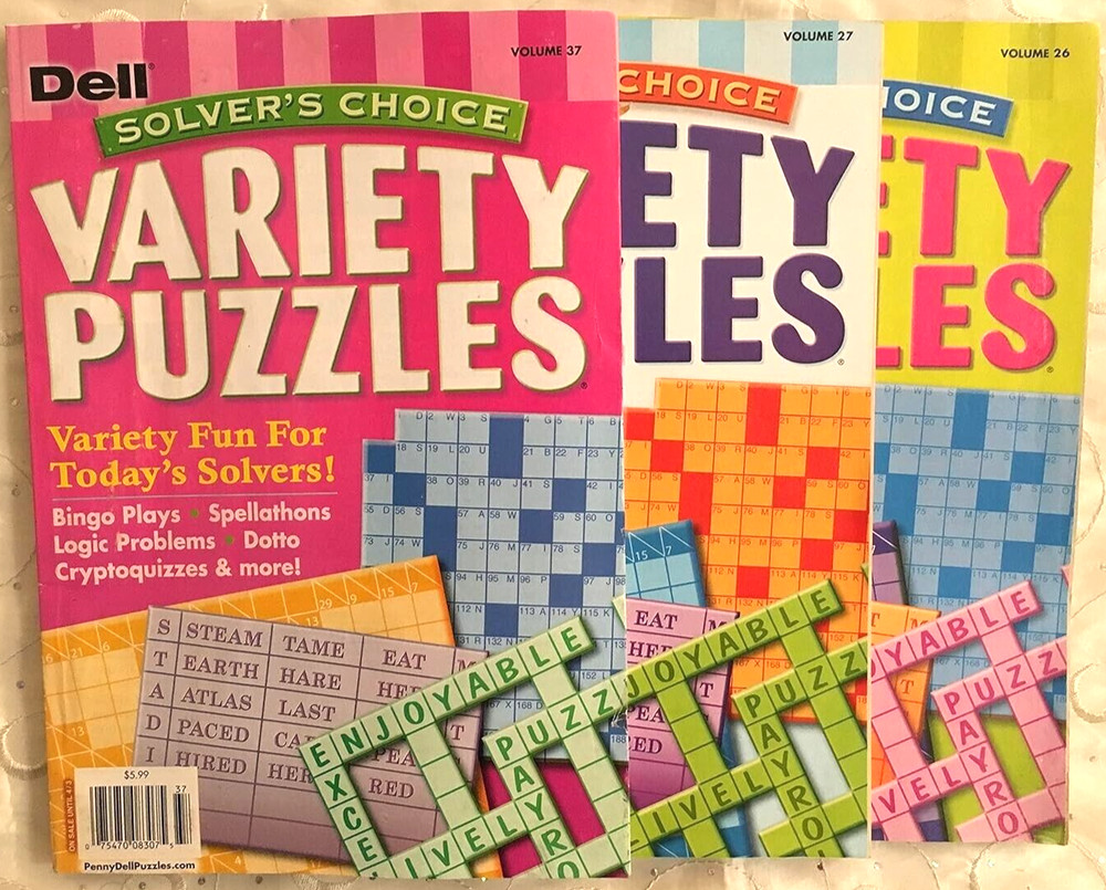 NEW Lot of 3 Dell Solver’s Choice Variety Puzzles Magazine Books – Fun!