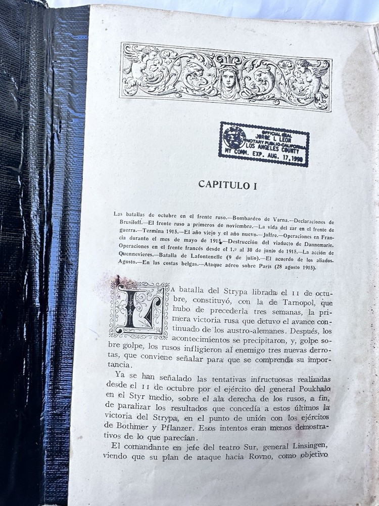 La Guerra Europea (1914-1918) Antique Book Gonzalo Calvo