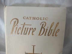 CATHOLIC PICTURE BIBLE – WHITE LEATHER, GILDED PAGE EDGES