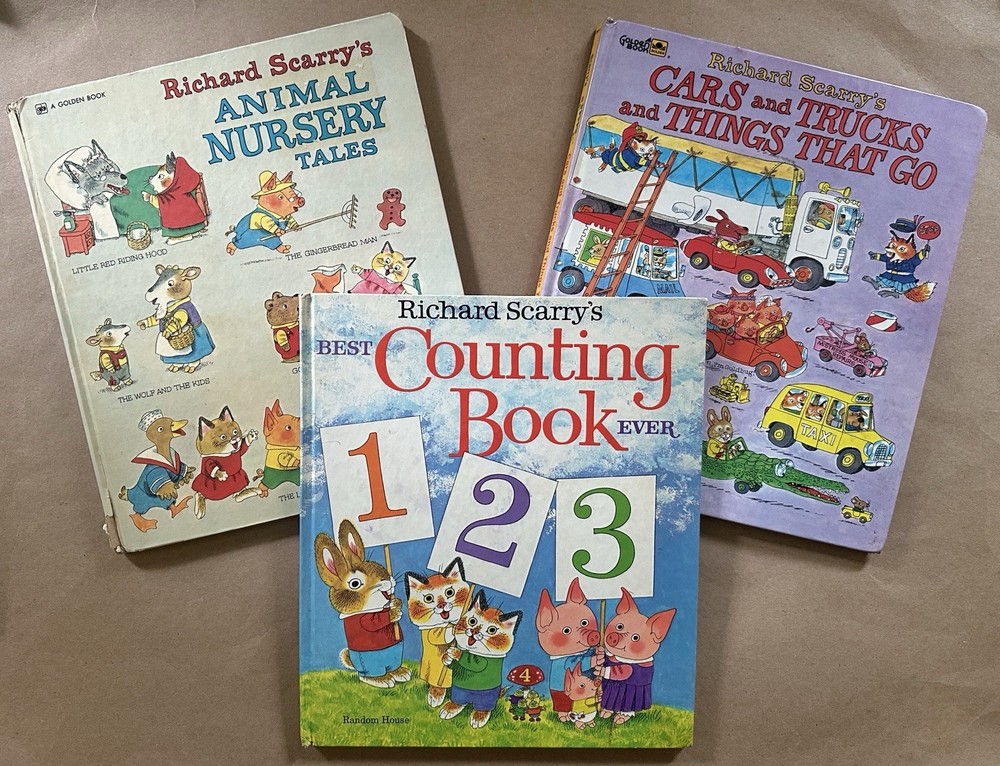 1970s Richard Scarry Large Hardcover Golden Books Busytown Lot of 3 Books