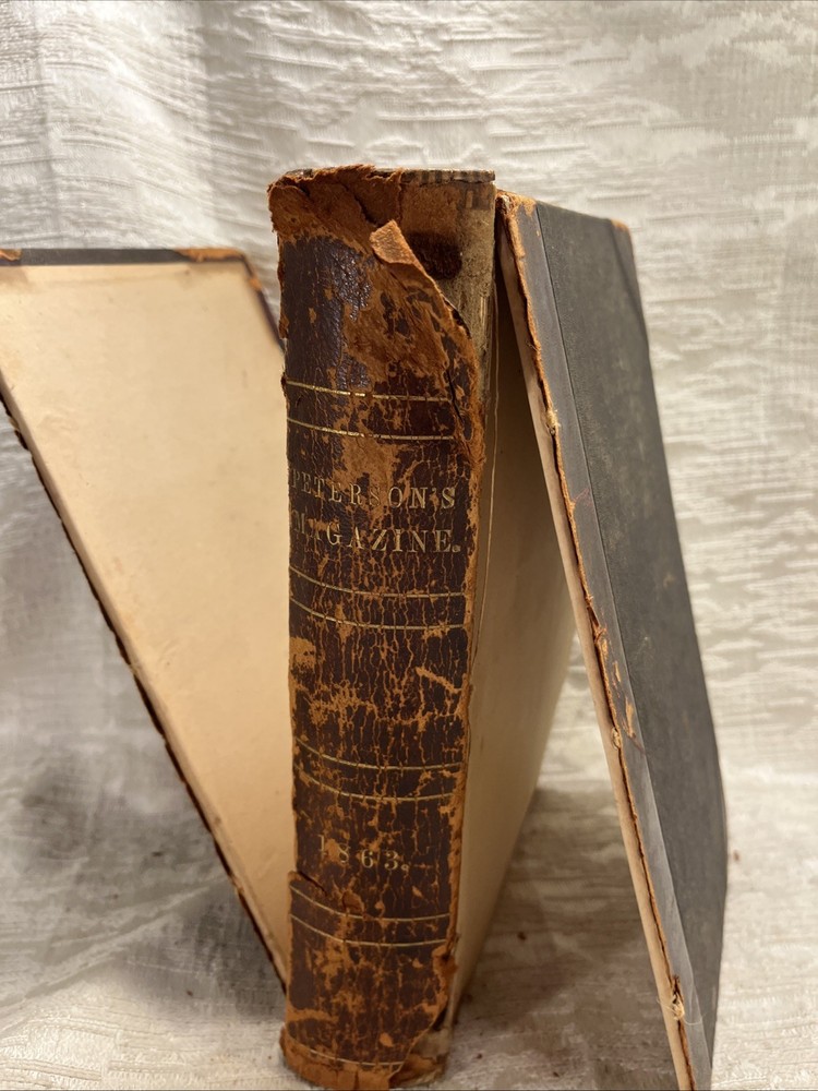 Antique PETERSON’S LADY’S MAGAZINE full year 1863 vol 43 + 44, color B/W plates