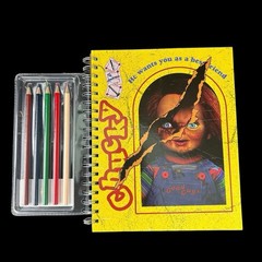Chucky Sketchbook Set With 5 Color Pencils Horror Halloween Spiral Bound New