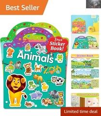 Reusable Sticker Book Set: 94 Waterproof Stickers for Kids – Animal & Dino Fun