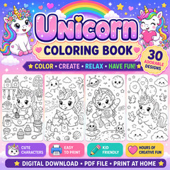 DIGITAL CONTEN – Unicorn Coloring Book: For Kids Ages 4-8 PRINTABLE