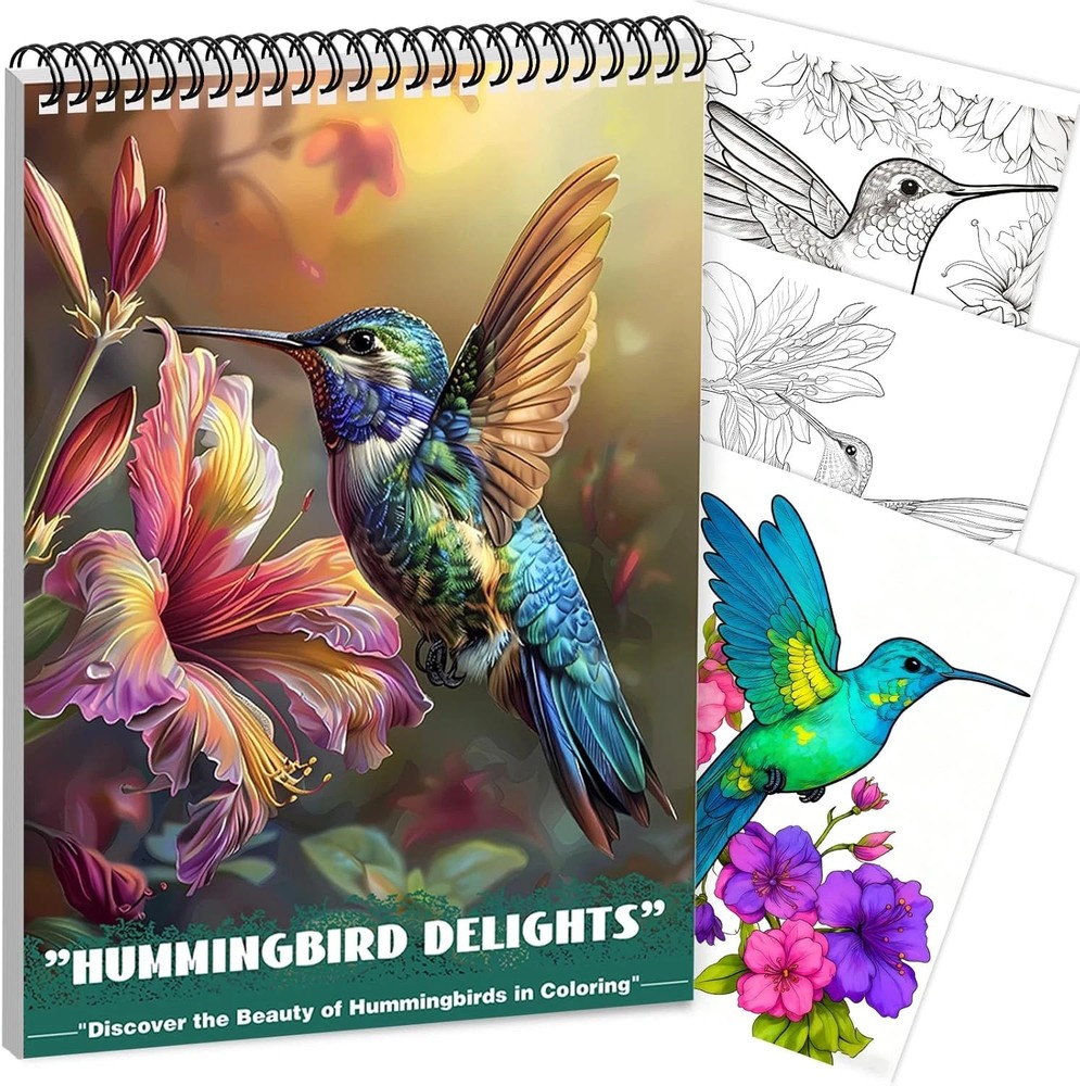 Humming Bird Adult Coloring Book Spiral Bound Mindfulness Adult Coloring Book.