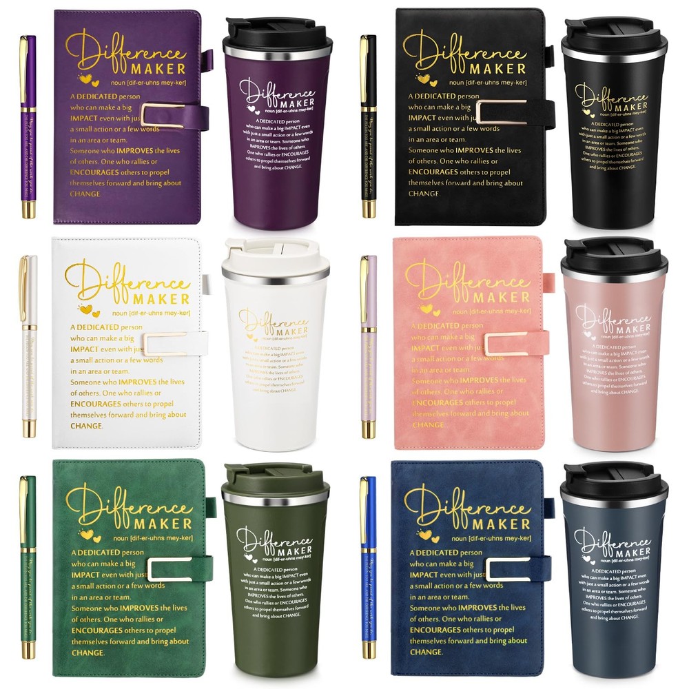 18 Pcs Difference Maker Gifts 17 oz Coffee Mug Tumbler A5 Leather Journal wit…