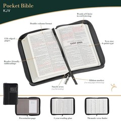 KJV Mini Pocket Holy Bible Zippered Black Faux Leather King James Version Compac