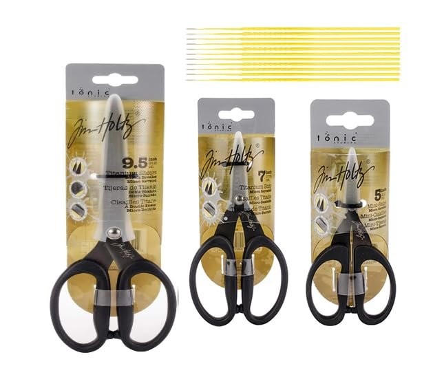 Tim Holtz Scissors All Purpose Bundle – 9.5″ & 7″ Titanium Snips plus 5″ Mini…