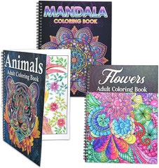 3 Pack Adult Stress Relief Coloring Book,60 Page Mandalas,Animal & Flower Patter