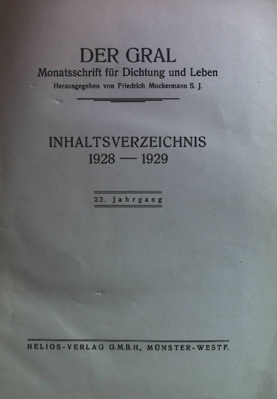 Nachgelassene Gedichte – in: Der Gral. Monatsschrift für Dichtung und Leben. Inh