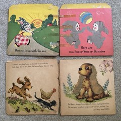 6 Vtg 1940’s Children’s Books Fuzzy Wuzzy series Bunny Puppy Kitten Pony Duck