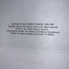 History of the Old Tennent Church: 1890-1990 HC by Hamilton Stillwell New