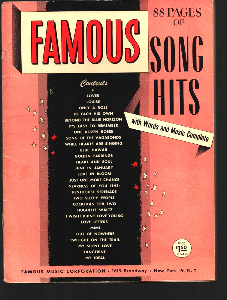 FAMOUS – 88 Pages of Song Hits 1954 Songbook – Famous Music Corp.