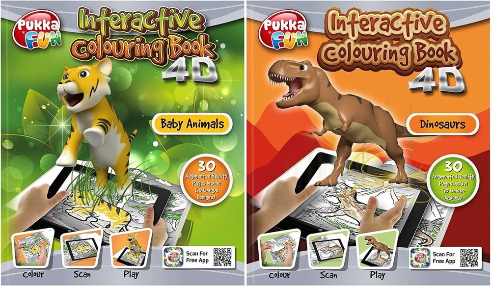 Dinosaurs & Baby Animals – Interactive Coloring & Activity Book4D Set of 2 Book