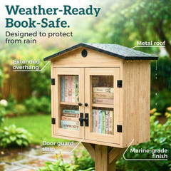 Little Library Box Outdoor Kit – Solid Wood Free Little Library with Metal Roof