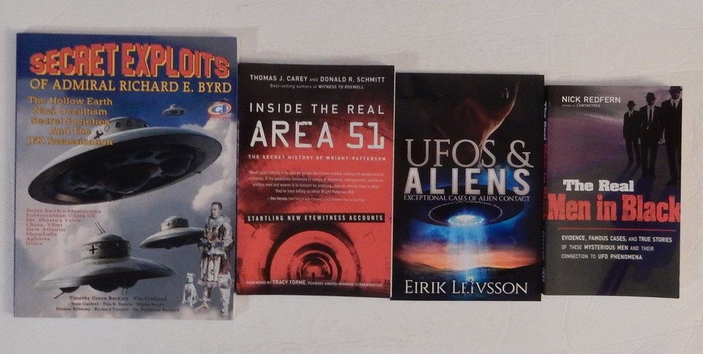 4 UFO-Alien-Conspiracy Bks; Secret Exploits Admiral Byrd; Inside Area 51; PLUS 2