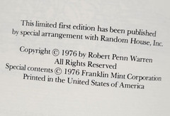 Selected Poems 1923-1975: Robert Warren. Franklin Library. Ltd. Ed. 1st Ed. 1976