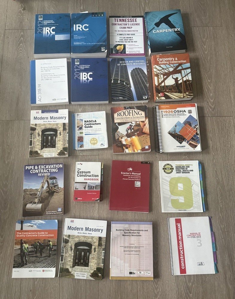 ICC IBC IRC NASCLA Construction Book Lot OSHA ACI Carpentery Masonry Contractor