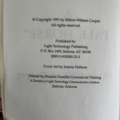 Behold a Pale Horse Paperback 1991 534 Pages By Milton William Cooper W/ Trifold
