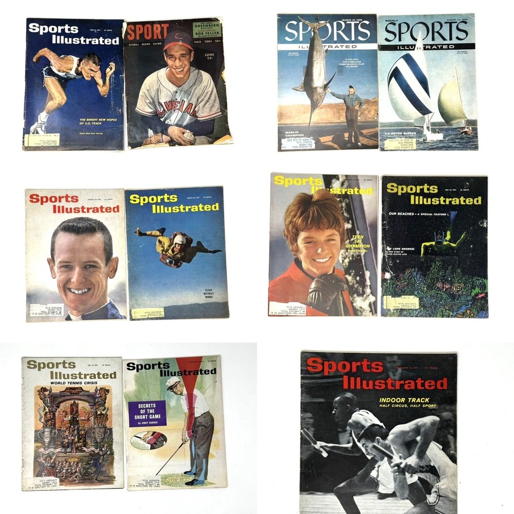 Sports Illustrated 10 x LOT 1956 1961 1963 + SPORT Magazine June 1947 Bob Feller