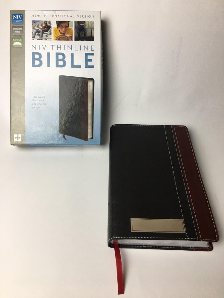 NIV Thinline Bible Charcoal/Maroon Christs Word Red 8.5x5x1 Silver Pg Edges Gift