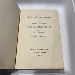 The Great Controversy Johnson Bible College 1943 Board Back Book Christian Union