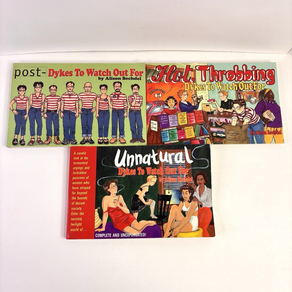 Alison Bechdel Lot of 3 Books Post Dykes to Watch Out For, Hot Throbbing Dykes