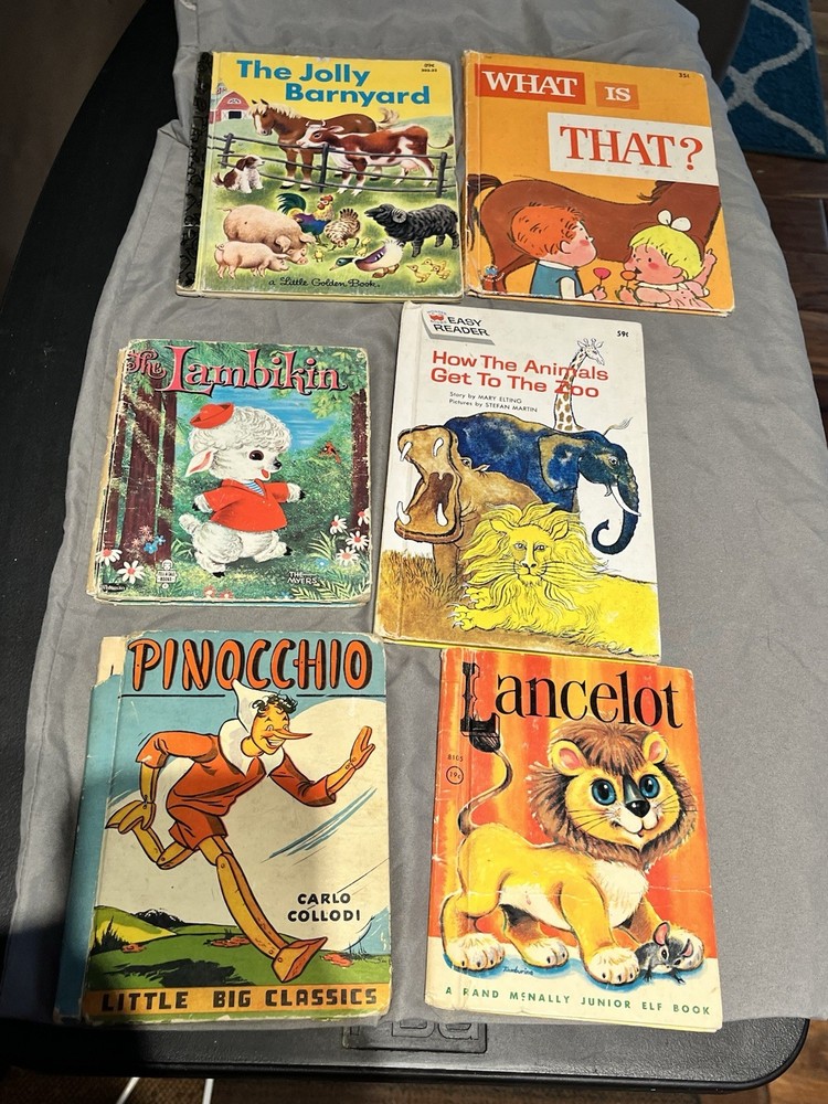 VINTAGE 6 BOOK BUNDLE LOT Mid Century 1930s-1960s Pinocchio Little Golden Wonder