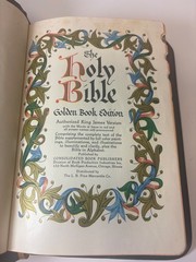 The Holy Bible 1950 Golden Book Thumb Leather Binding Leonard Mounteney KJV VTG