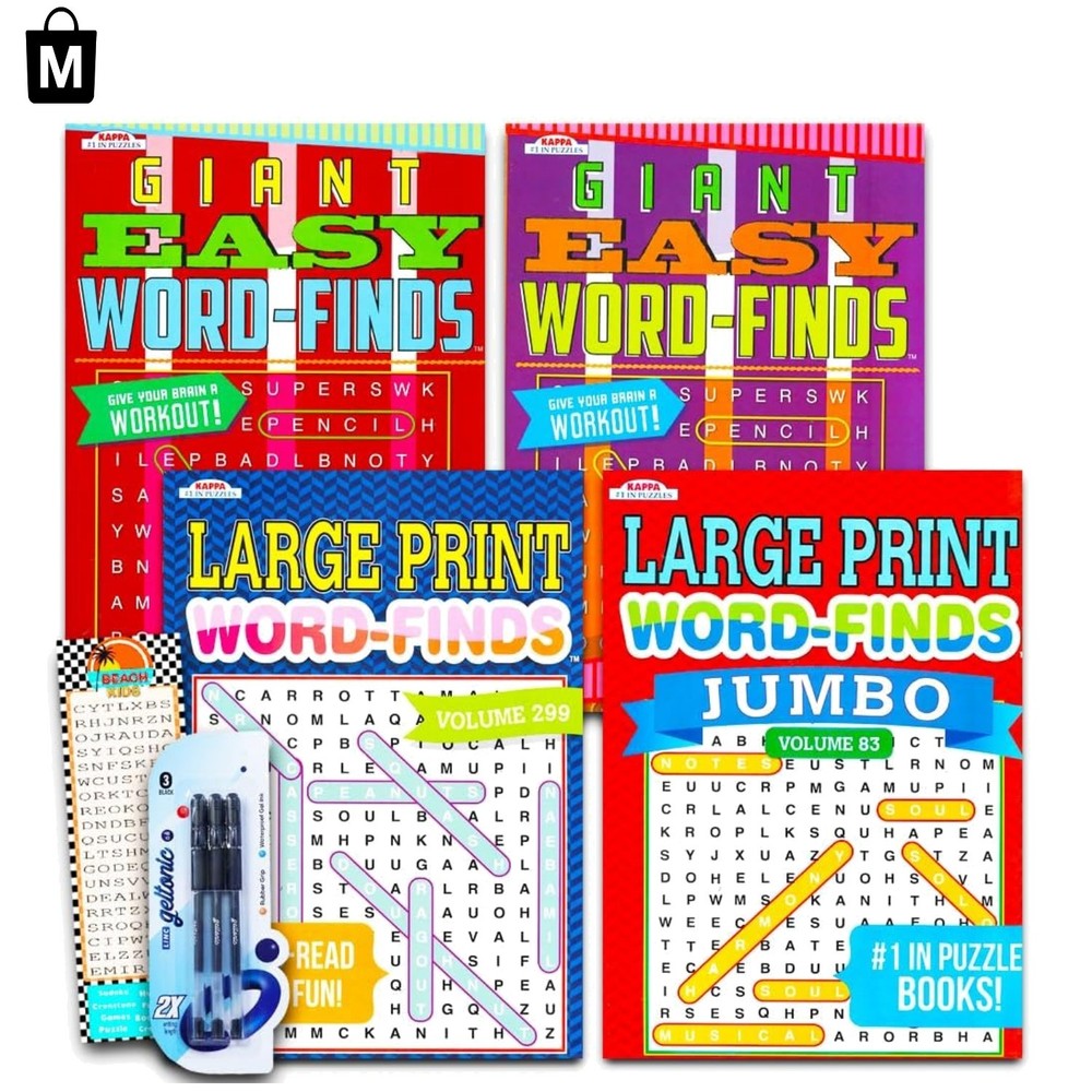4 Pack of Large Print Word Find Puzzles – Perfect for Seniors and Adults