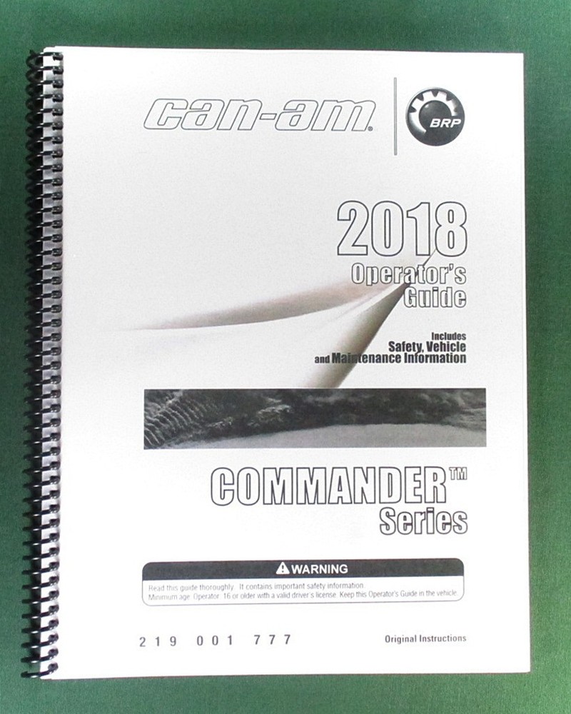 2018 Can-Am Commander 800R Owner’s Manual: 171 Pages & Protective Covers!