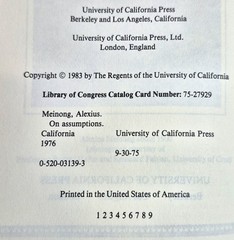 On Assumptions • Meinong (1983 • UC Press • 1st Eng. Trans J. Heanue)