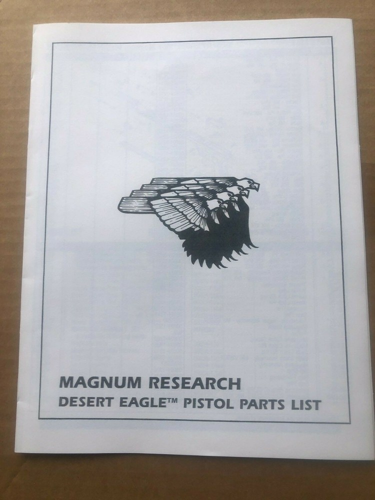 PARTS LIST/Booklet manual for a Desert Eagle Pistol,14 pages of info on this gun